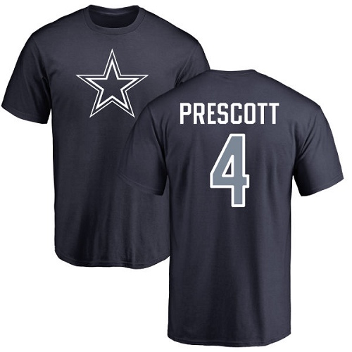 Men Dallas Cowboys Navy Blue Dak Prescott Name and Number Logo #4 Nike NFL T Shirt
